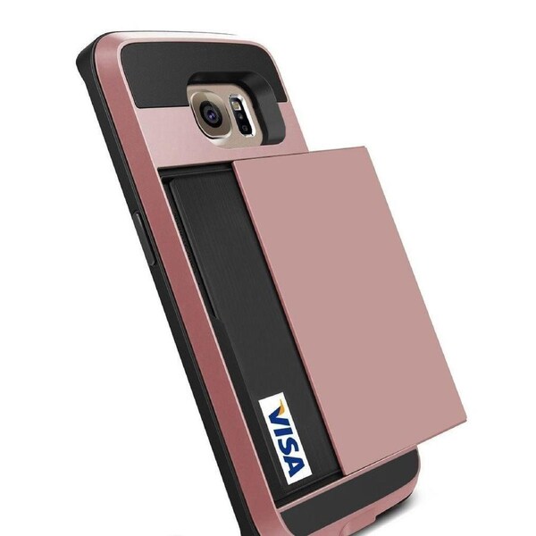 Slide Armor Case Shock Proof Card Slot For Galaxy S6 Edge - Rose Gold