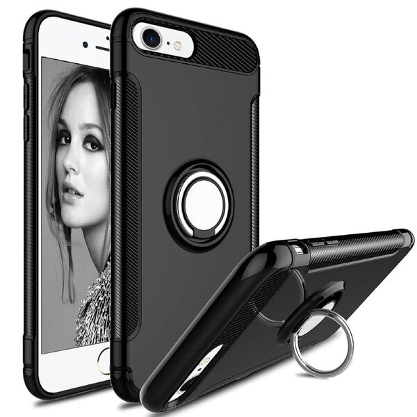 Metal Ring Slim Armour Case For iPhone 7 / 8 / SE 2020 - Black