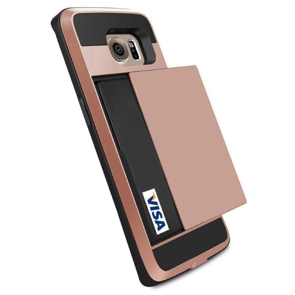 Slide Armor Case Shock Proof Card Slot For Galaxy S7 Edge - Rose Gold