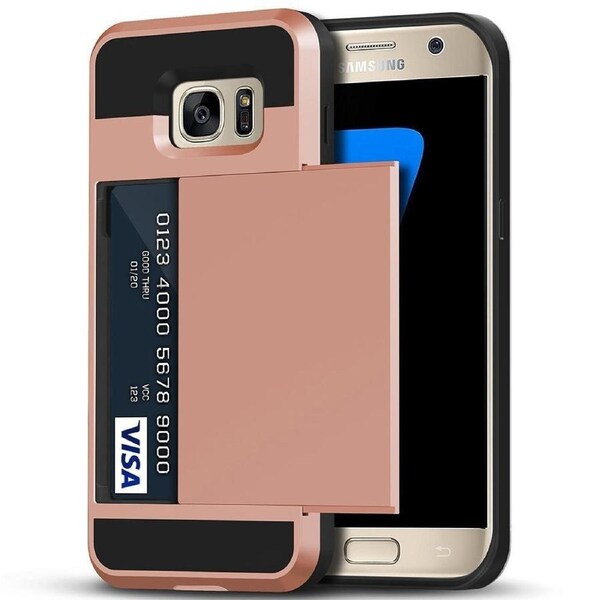 Slide Armor Case Shock Proof Card Slot For Galaxy S7 - Rose Gold