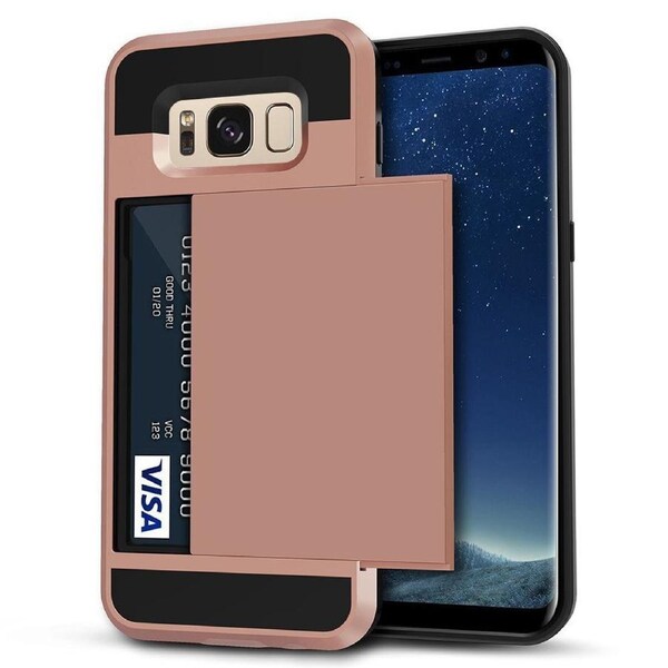 Slide Armor Case Shock Proof Card Slot For Galaxy S8 - Rose Gold