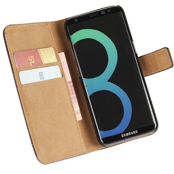 Genuine Leather Wallet For Galaxy S8+ Plus - Black