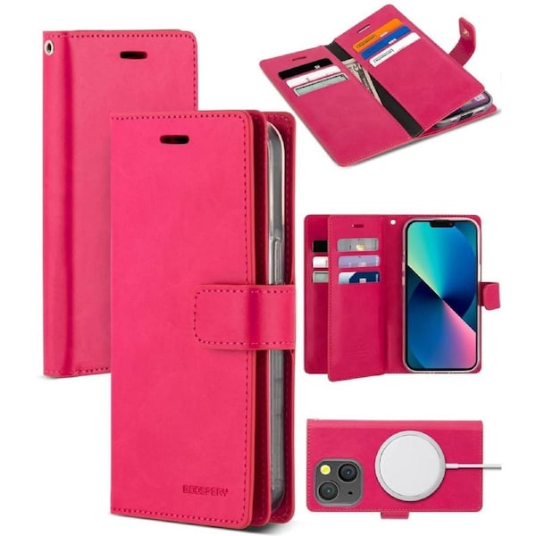 Goospery Mercury Mansoor For iPhone 13 - Hot Pink Diary Wallet Phone Case
