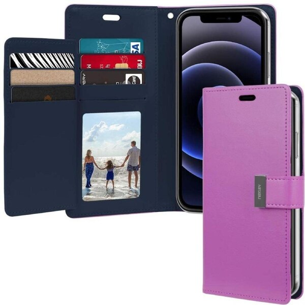 Goospery Mercury Rich Diary For iPhone 13 - Purple Wallet Phone Case Cover Magnetic Closure