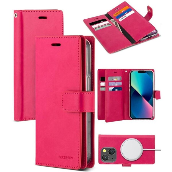 Goospery Mercury Mansoor For iPhone 13 Pro - Hot Pink Diary Wallet Phone Case