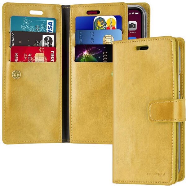 Goospery Mercury Mansoor For iPhone 12 - Gold Diary Wallet Phone Case