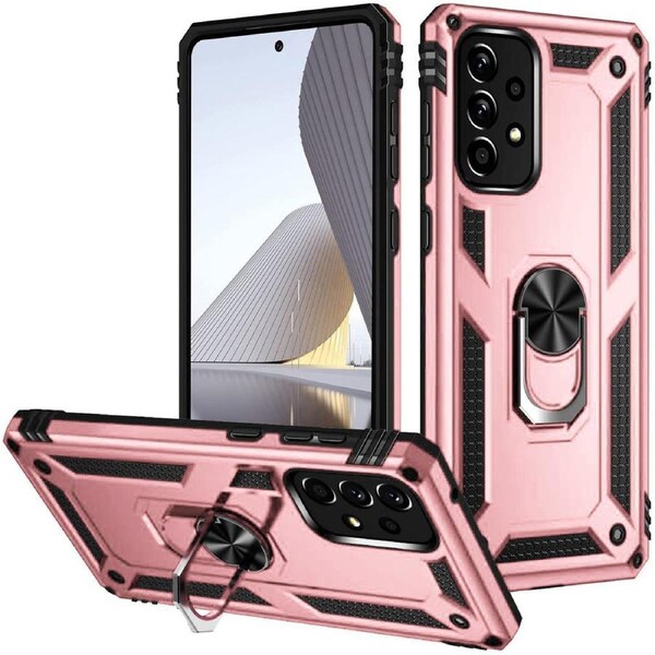 Metal Ring Shock Proof Case For Galaxy A73 5G - Rose Gold