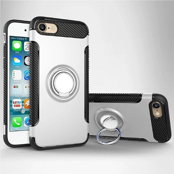 Metal Ring Slim Armour Case For iPhone 7 / 8 / SE 2020 - Silver