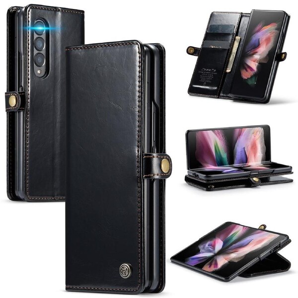 Blue Galaxy Z Fold3 Leather Business Wallet Card Slot Case