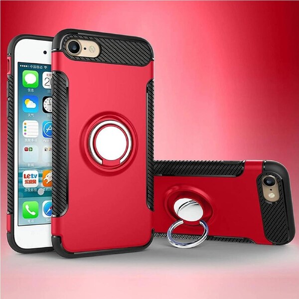 Metal Ring Slim Armour Case For iPhone 7 / 8 / SE 2020 - Red