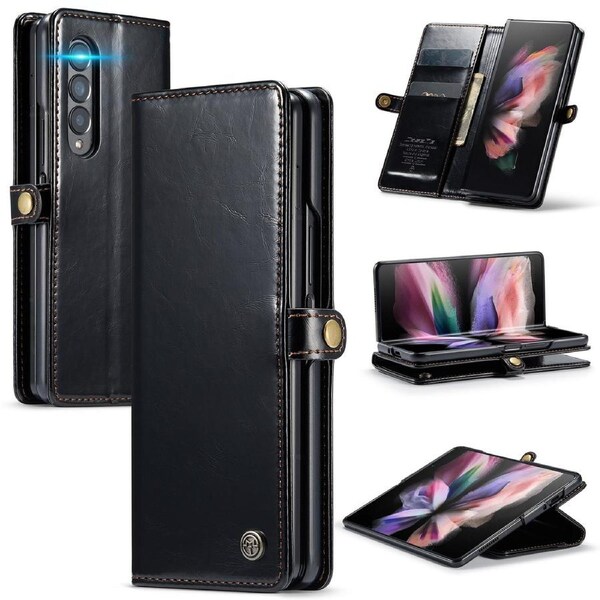 Black Galaxy Z Fold3 Leather Business Wallet Card Slot Case