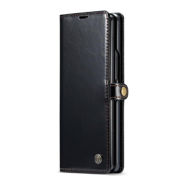 Black Galaxy Z Fold4 Leather Business Wallet Card Slot Case