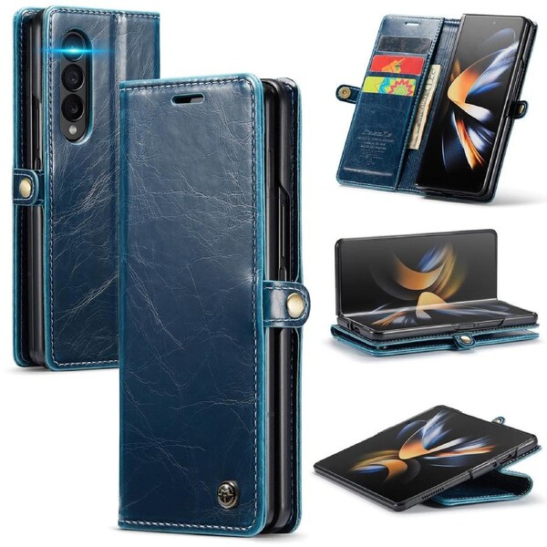 Blue Galaxy Z Fold4 Leather Business Wallet Card Slot Case