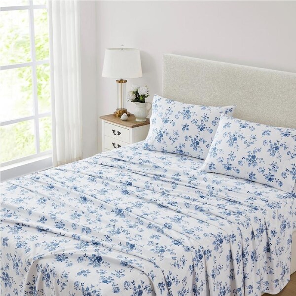 Laura Ashley China Rose Flannelette Sheet Sheet Set Midnight Blue Queen