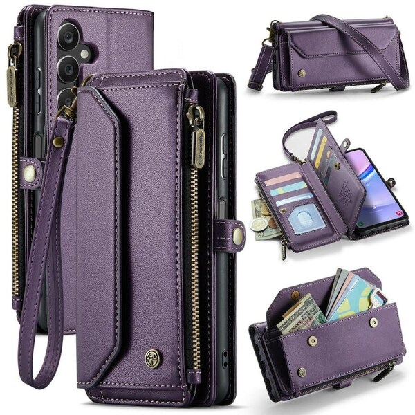 CaseMe C36 Series For Galaxy A15 5G - Purple Crossbody Zipper Multi Card Slot Wallet Case