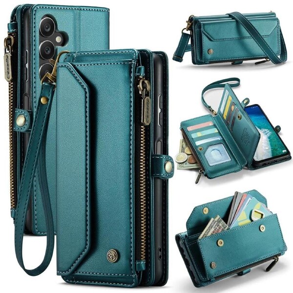 CaseMe C36 Series For Galaxy A16 5G - Turquoise Crossbody Zipper Multi Card Slot Wallet Case