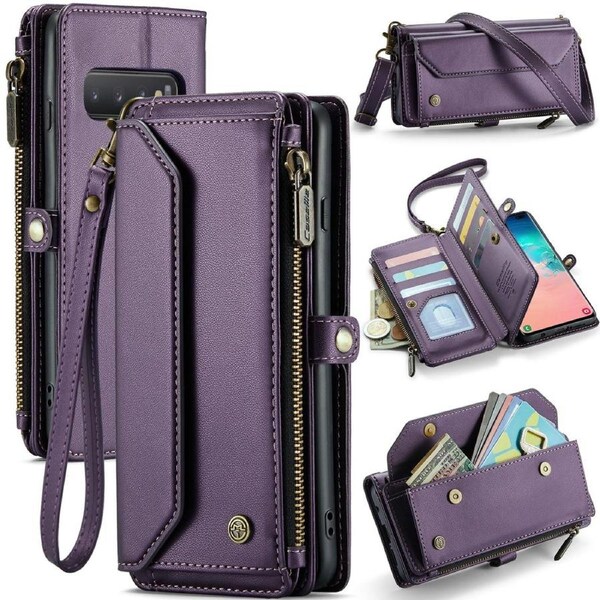 CaseMe C36 Series For Galaxy S10+ Plus - Purple Crossbody Zipper Multi Card Slot Wallet Case