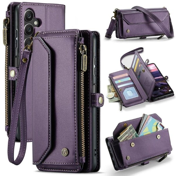 CaseMe C36 Series For Galaxy A16 5G - Purple Crossbody Zipper Multi Card Slot Wallet Case