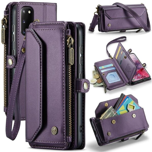 CaseMe C36 Series For Galaxy S20 - Purple Crossbody Zipper Multi Card Slot Wallet Case