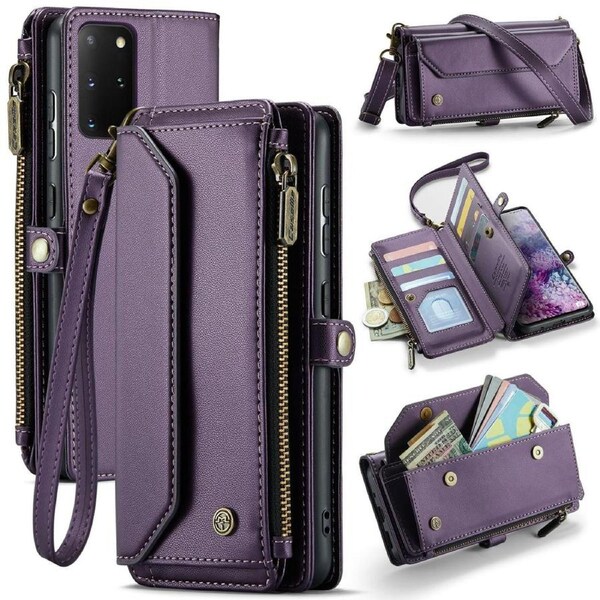 CaseMe C36 Series For Galaxy S20+ Plus - Purple Crossbody Zipper Multi Card Slot Wallet Case