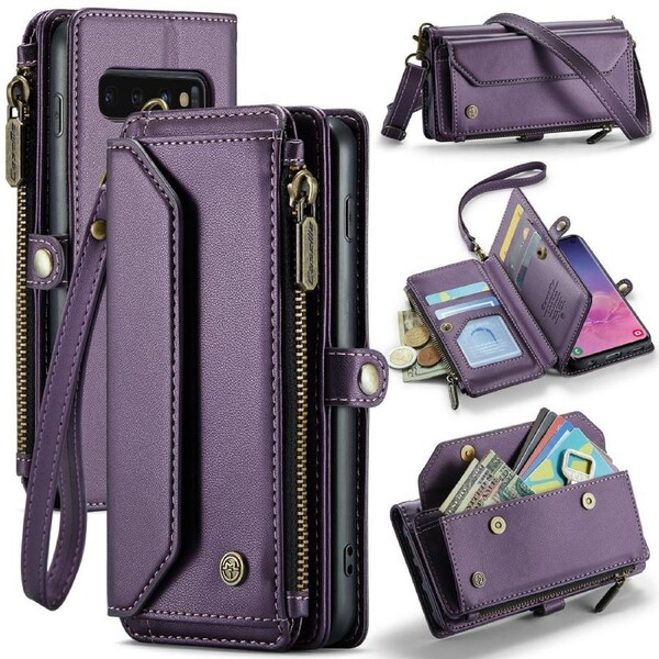 CaseMe C36 Series For Galaxy S10 - Purple Crossbody Zipper Multi Card Slot Wallet Case