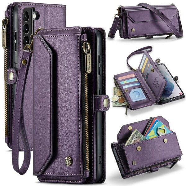 CaseMe C36 Series For Galaxy S21+ Plus - Purple Crossbody Zipper Multi Card Slot Wallet Case