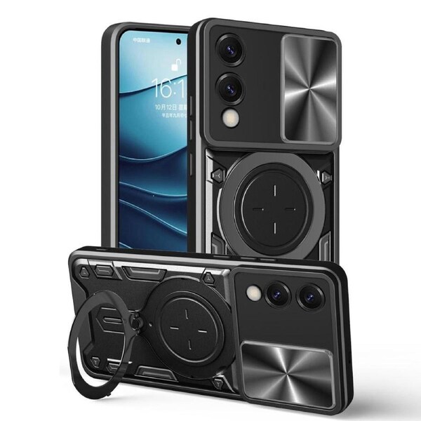 CD Texture Sliding Camshield Magnetic Holder Phone Case For Galaxy S25 Edge - Black