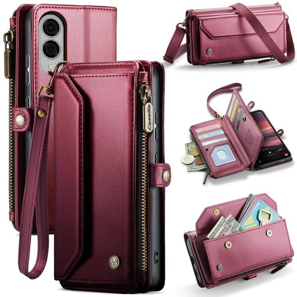 CaseMe C36 Series For Galaxy S25 Edge - Wine Crossbody Zipper Multi Card Slot Wallet Case