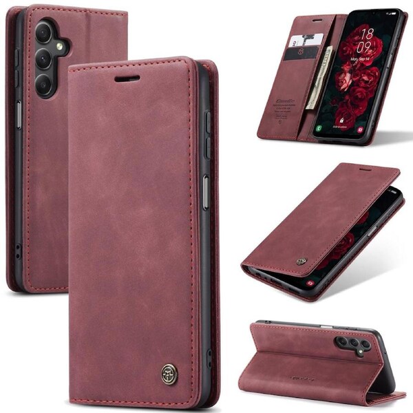 CaseMe 013 Series Slim Compact Wallet Phone Case For Galaxy A25 5G - Wine