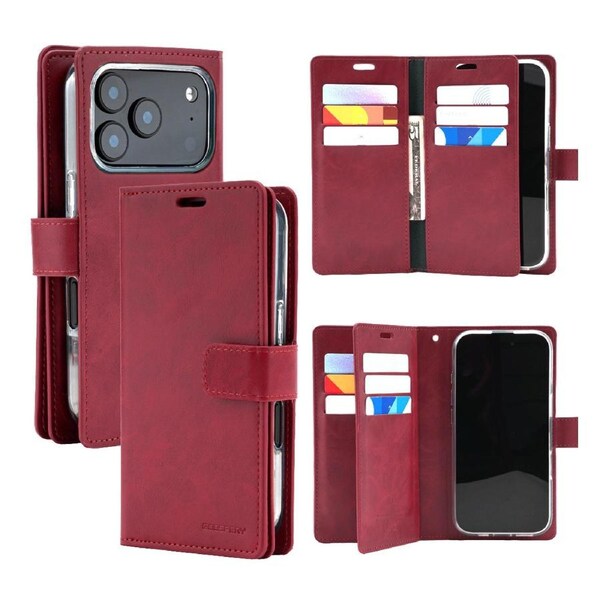Goospery Mercury Mansoor For iPhone 17 Pro - Wine Diary Wallet Phone Case
