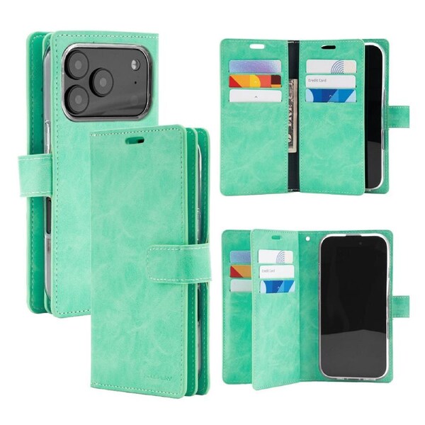 Goospery Mercury Mansoor For iPhone 17 Pro - Mint Green Diary Wallet Phone Case