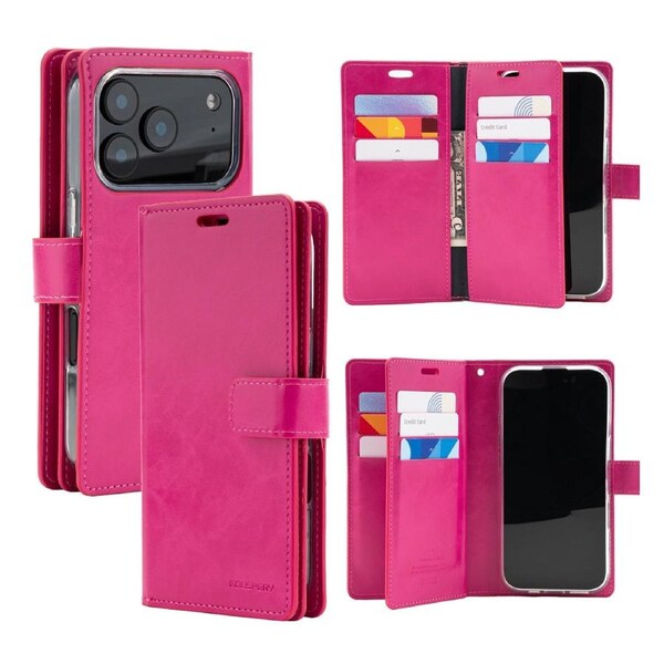Goospery Mercury Mansoor For iPhone 17 Pro Max - Hot Pink Diary Wallet Phone Case