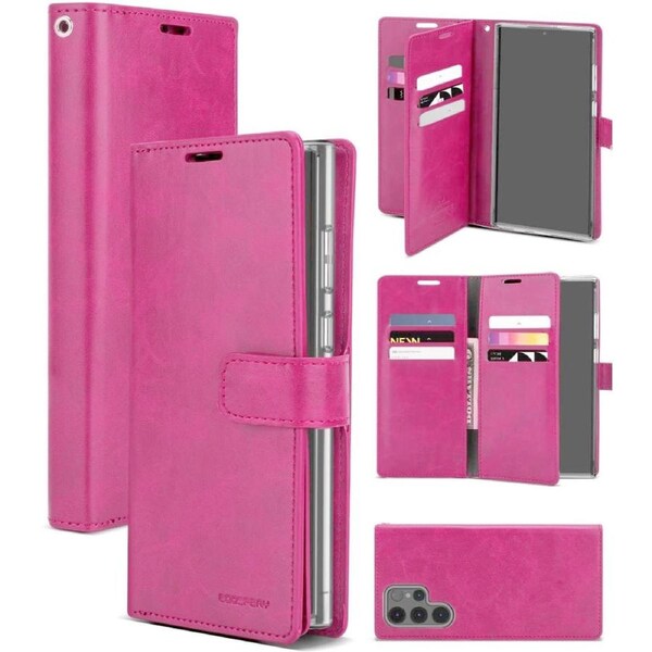 Goospery Mercury Mansoor For Galaxy S24 Ultra - Hot Pink Diary Wallet Phone Case