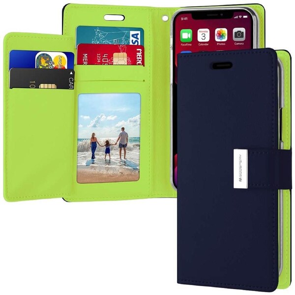 Goospery Mercury Rich Diary For iPhone 11 Pro - Navy Wallet Phone Case Cover Magnetic Closure
