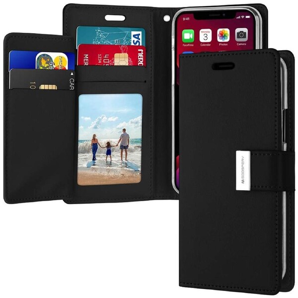 Goospery Mercury Rich Diary For iPhone 11 - Black Wallet Phone Case Cover Magnetic Closure