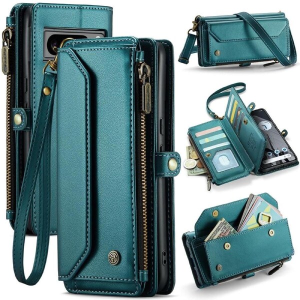 CaseMe C36 Series For Google Pixel 8 Pro - Turquoise Crossbody Zipper Multi Card Slot Wallet Case