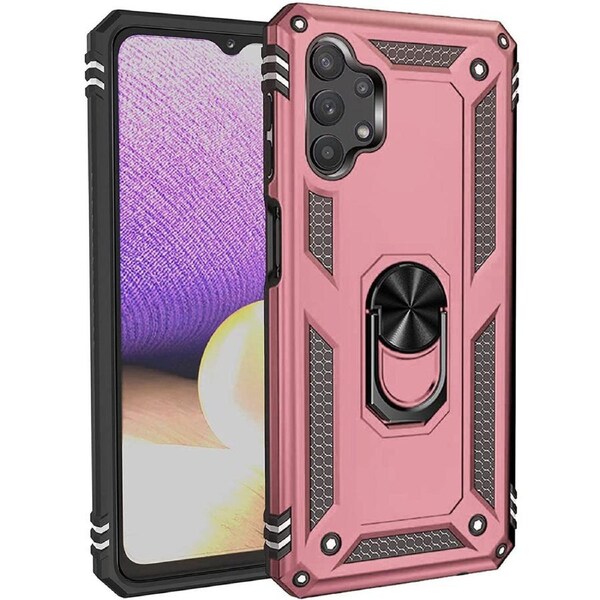 Metal Ring Shock Proof Case For Galaxy A32 5G - Rose Gold