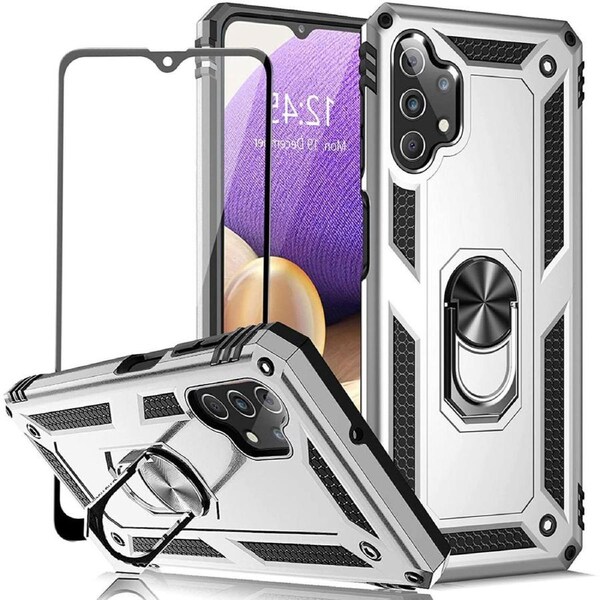 Metal Ring Shock Proof Case For Galaxy A32 5G - Silver