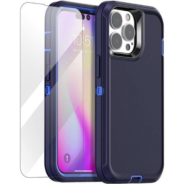 Tradies Case For iPhone 14 Pro - Navy Heavy Duty Shockproof Defender Military Grade