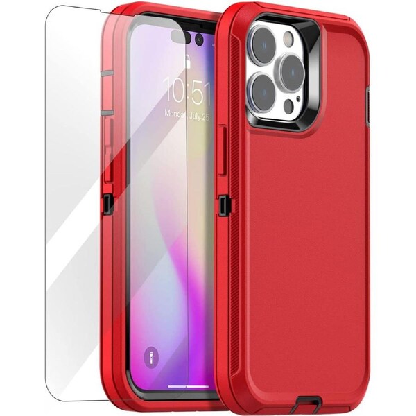 Tradies Case For iPhone 14 Pro - Red Heavy Duty Shockproof Defender Military Grade