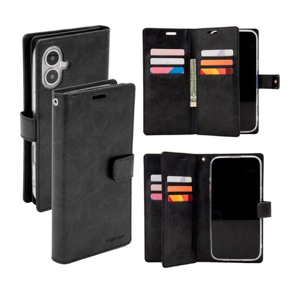 Goospery Mercury Mansoor For iPhone 16 Plus - Black Diary Wallet Phone Case