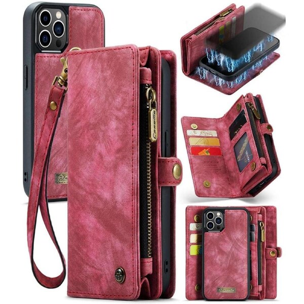 CaseMe 008 Series For iPhone 12 Pro Max - Red Multi-Functional Wallet with Removable Inner Magnetic Case