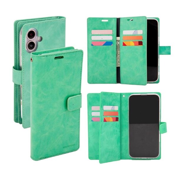 Goospery Mercury Mansoor For iPhone 16 Plus - Mint Green Diary Wallet Phone Case