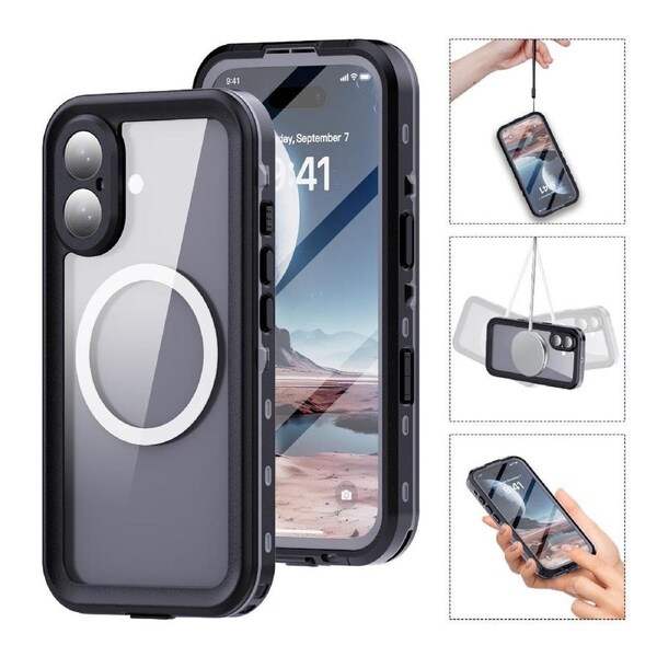 Waterproof Magsafe Case For iPhone 16 - Black Dust, Dirt, Snow and Drop Proof, IP68 Rating, Wireless Charging Support