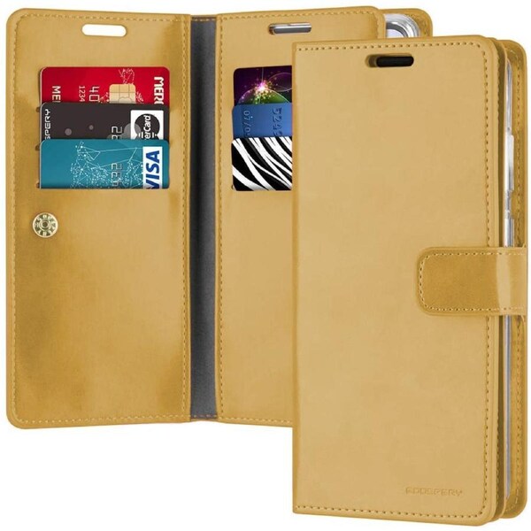 Goospery Mercury Mansoor For Galaxy S22 Ultra - Gold Diary Wallet Phone Case