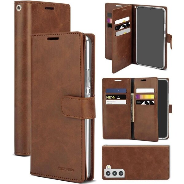 Goospery Mercury Mansoor For Galaxy S22 - Brown Diary Wallet Phone Case