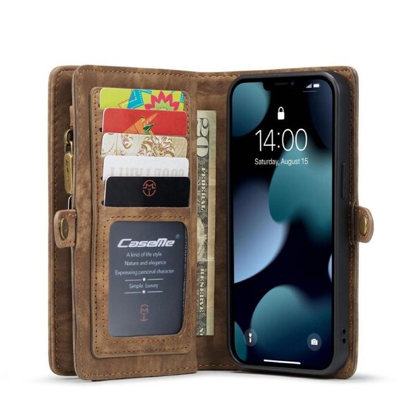 CaseMe 008 Series For iPhone 13 Pro - Brown Multi-Functional Wallet with Removable Inner Magnetic Case