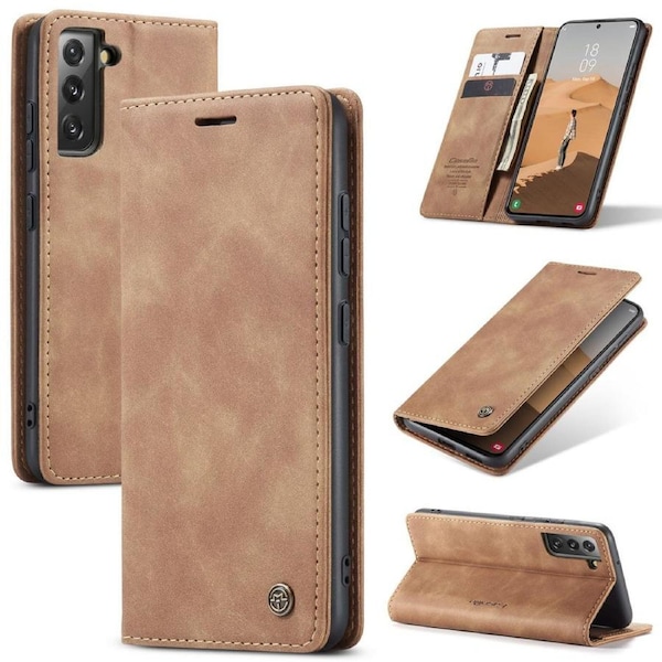 CaseMe 013 Series Slim Compact Wallet Phone Case For Galaxy S22+ Plus - Brown