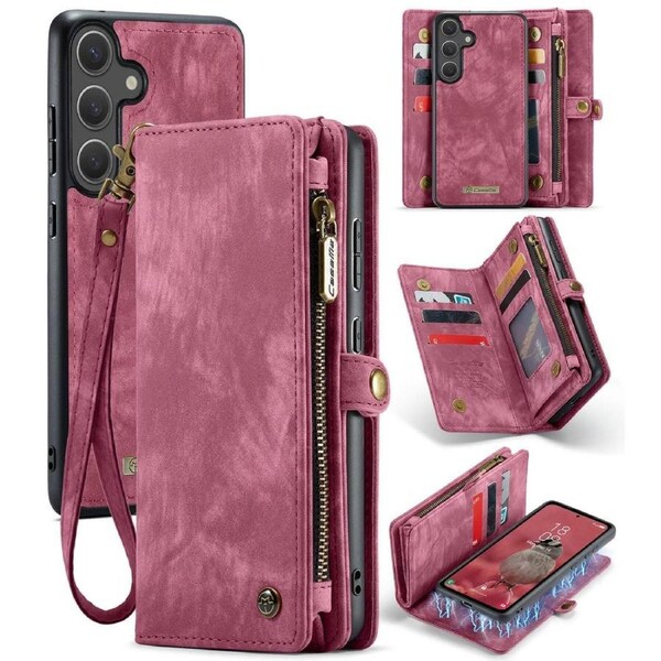 CaseMe 008 Series For Galaxy S25 - Red Multi-Functional Wallet with Removable Inner Magnetic Case