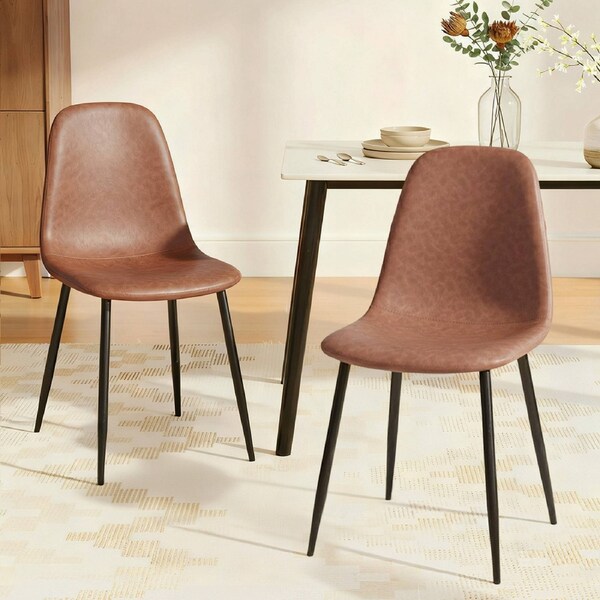 1 Set of 2 Artiss Dining Chairs PU Leather Brown